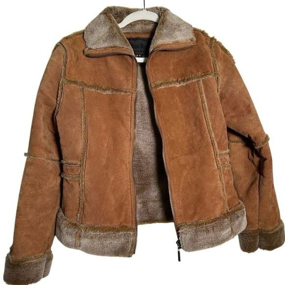 Dona Michi Genuine Suede Leather Bonded Faux Fur Zip Up Jacket Size Small - Picture 3 of 10